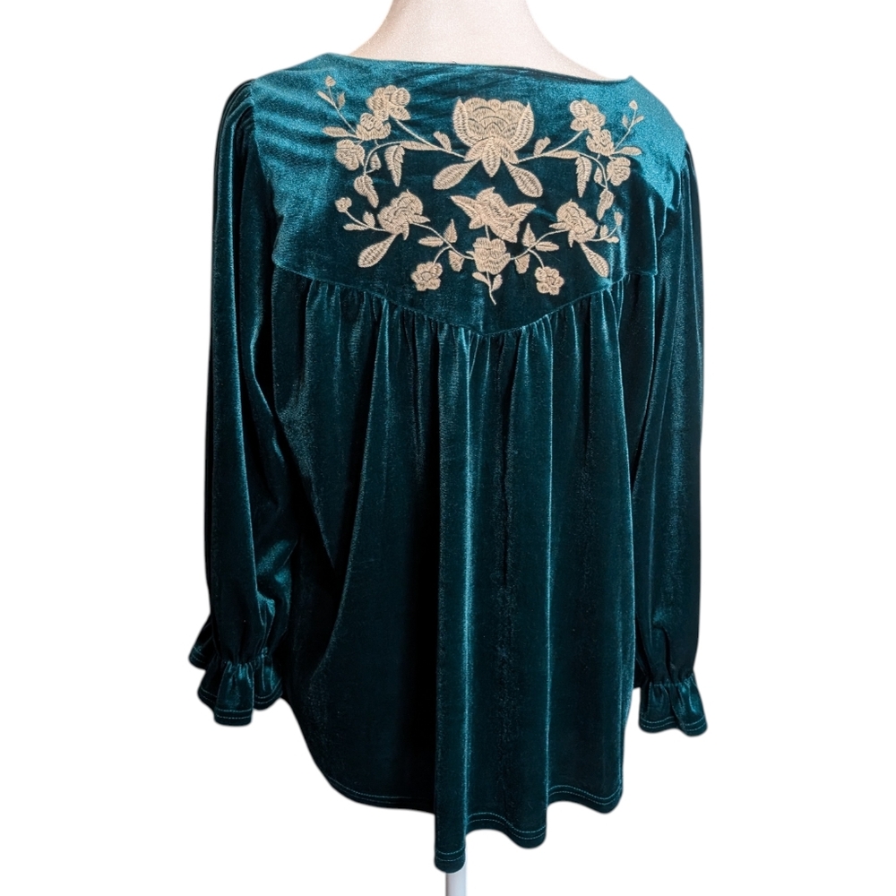 Umgee Emerald Green Velvet Peasant Boho Long Sleeve Blouse Women's Size Small - Picture 6 of 8